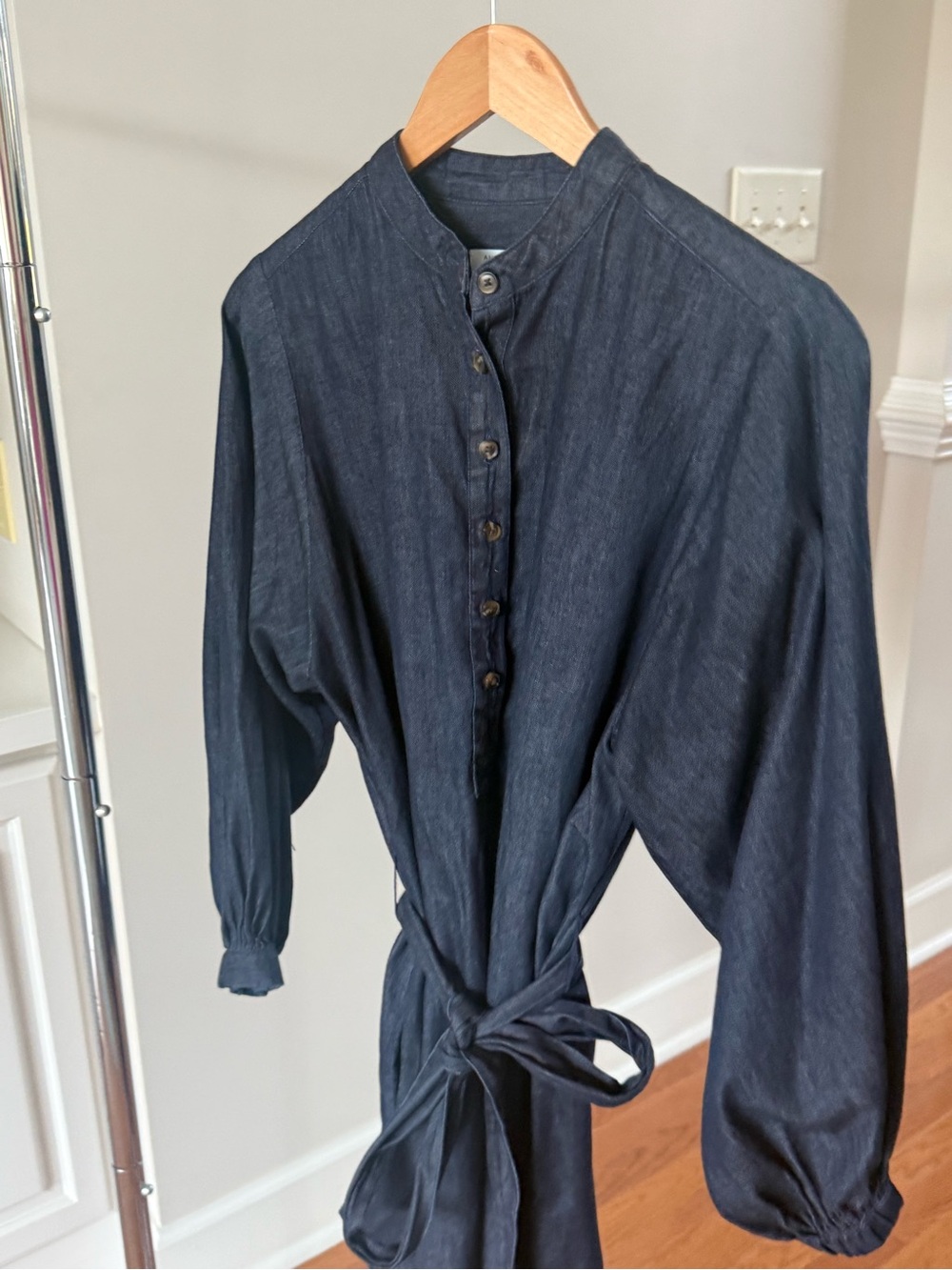 Ann Taylor Dark Navy Band-Collar Button Down Dress